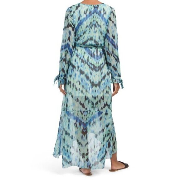 KENDALL + KYLIE Flounce Dress Cover Up Aqua Multi | Size L - Picture 2 of 2